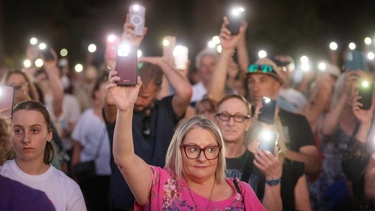 Ballarat community members hold a vigil at the Eureka Stockade Memorial Park for missing woman Samantha Murphy, after 22-year-old local Patrick Stephenson was charged with her murder. Picture: Mark Stewart