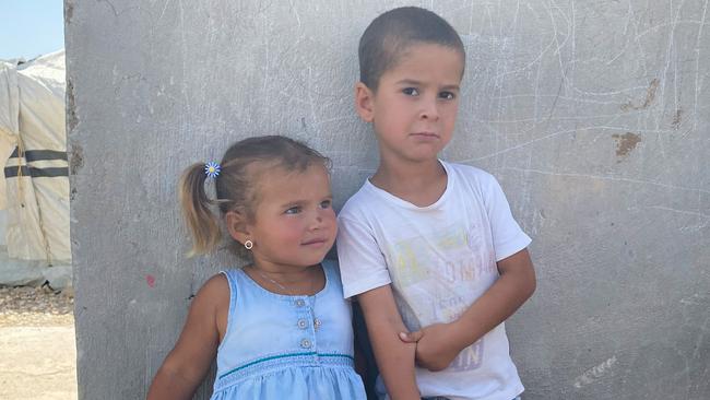 Australian children Mariam, 3, and Abdul Rahman, 4, in al-Roj camp in northeastern Syria. Neither know life outside it. Picture: Ellen Whinnett/The Australian