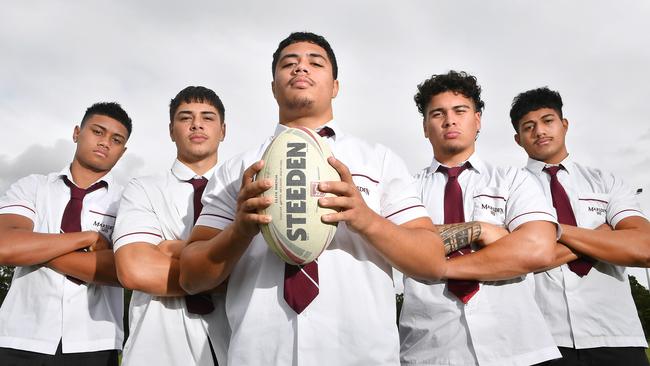 Kruz Taputoa, Mana Whakatau, Christopher Faagutu, Teapo Stoltman and VJ Semu are Marsden SHS rookies. Picture, John Gass