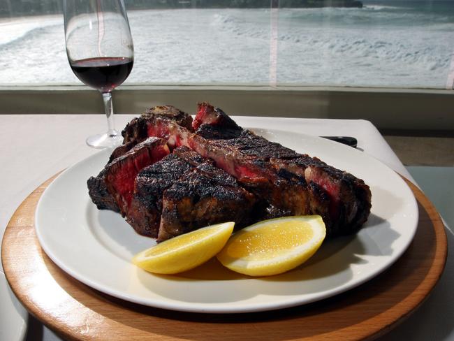 A bistecca alla fiorentina (Florentine -style) steak at Bondi Icebergs Dining Room and Bar.