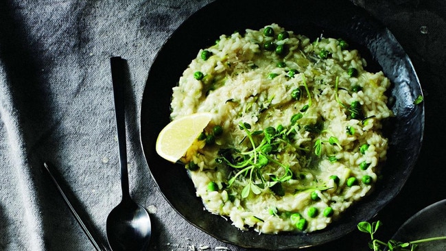 Pea, lemon and zucchini risotto. Picture: Guy Bailey