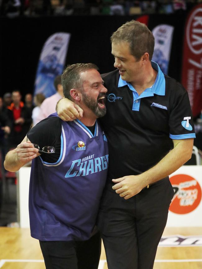 Hobart Chargers Club President David Bartlett with Hobart Chargers Coach Anthony Stewart. Picture: NIKKI DAVIS-JONES