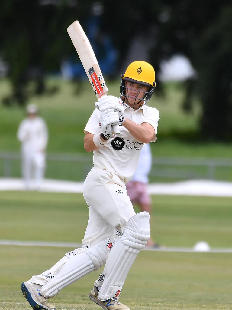 Wests batsman Isaiah Snell South Brisbane v Wests in the Sci-Fleet first grade competition. Saturday October 1, 2022. Picture, John Gass