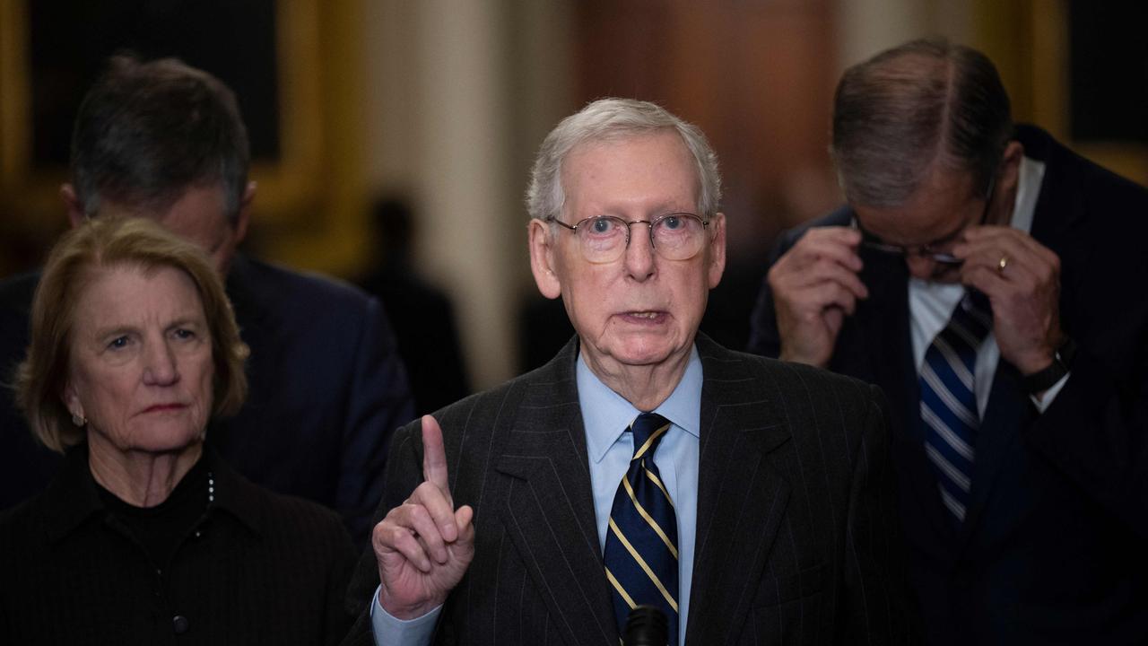 The top US Senate Republican appeared to freeze up for more than 30 seconds during a public appearance before he was escorted away. Picture: Brendan Smialowski / AFP