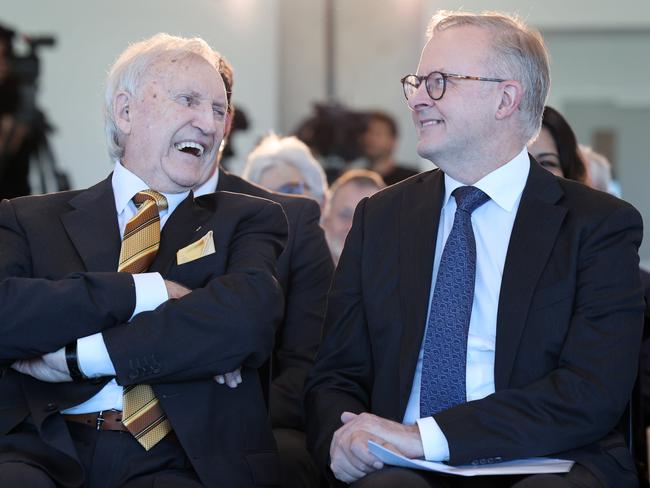 DAILY TELEGRAPH 4TH DECEMBER 2023Pictured is John Brown AO and Prime Minister Anthony Albanese at thew launch of  ÃBrownie Ã Minister for Good TimesÃ book launch at the Winx Stand at Royal Randwick in Sydney.Picture: Richard Dobson