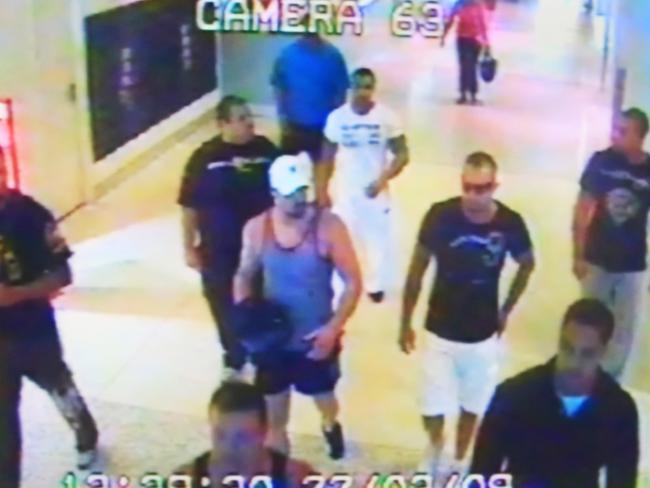 Bikie gang members at Sydney Airport domestic terminal before the fatal brawl.