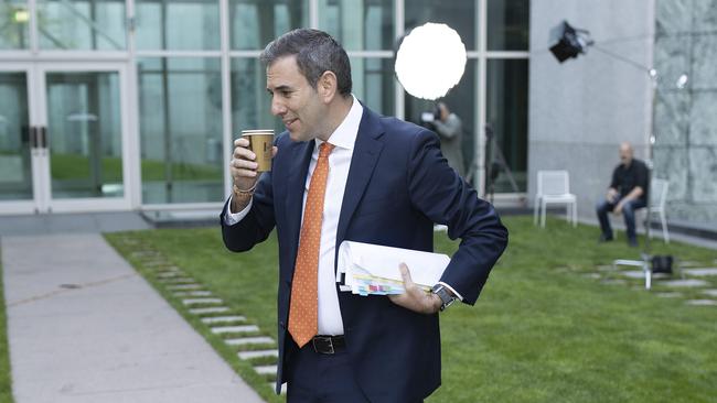 Treasurer Jim Chalmers with his morning caffeine hit. Picture: NCA NewsWire / Gary Ramage