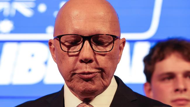 Ousted Opposition Leader Peter Dutton conceding the election on Saturday. Picture: Adam Head / NewsWire