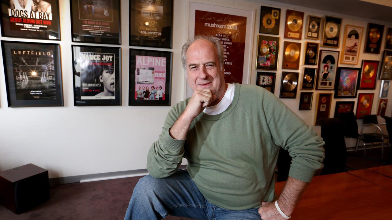 Michael Gudinski at the Frontier touring office in Albert Park in 2015. He had just been named international promotor of the year by Billboard magazine and was touring Taylor Swift, Ed Sheeran and Sam Smith that year. Picture: David Geraghty / The Australian