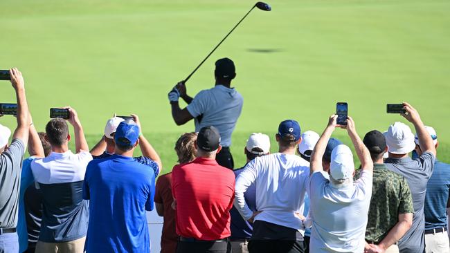 Huge crowds watch Tiger Woods practice at the PGA Championship. Picture: Ross Kinnaird/Getty Images/AFP