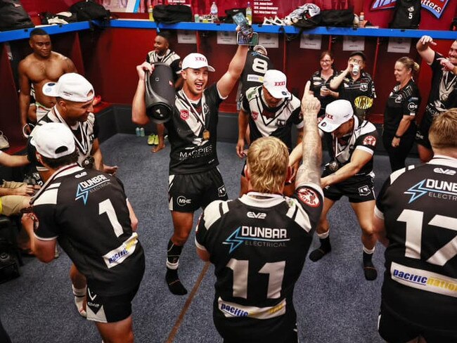 Mackay Magpies players enjoying their grand final triumph. Picture: Mackay Magpies Senior Rugby League Facebook.