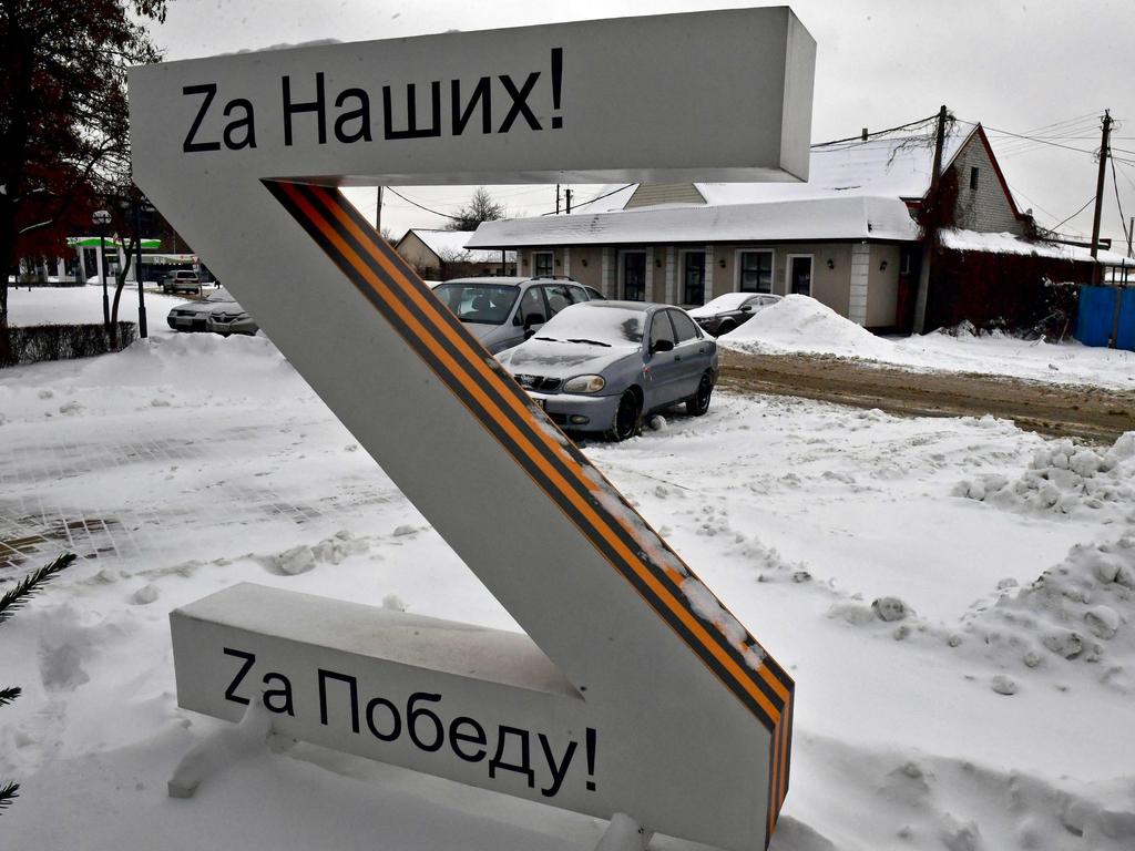 The Z sign, a tactical insignia of Russian troops in Ukraine. A leaked report suggests Putin plans to expand the war to the West. Picture: AFP