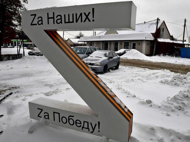 The Z sign, a tactical insignia of Russian troops in Ukraine. A leaked report suggests Putin plans to expand the war to the West. Picture: AFP