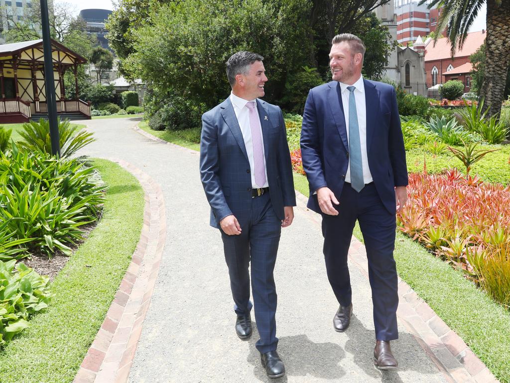 Brad Battin and Sam Groth after being voted in as leader and deputy leader. Picture: David Crosling