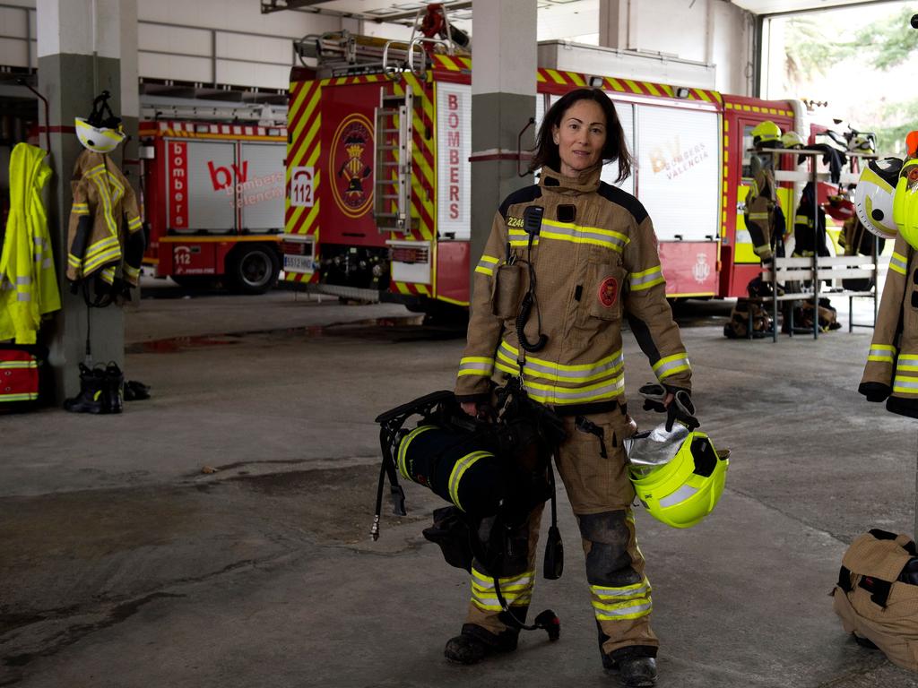 Spanish firefighter Maria Jose Martienz Ortiz, 43, in the ‘Fuente San Luis’ fire station facilities in Valencia on February 28, 2018. Picture: AFP