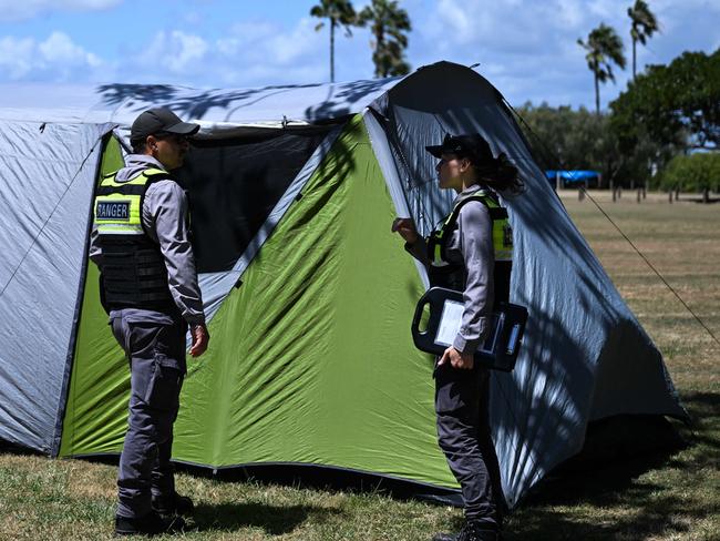 BRISBANE, AUSTRALIA - NewsWire Photos - FEBRUARY 27, 2025.Rangers from the City of Moreton Bay council inspect tents and vehicles belonging to homeless people in Woody Point, north of Brisbane. The Moreton Bay council made homeless camping a crime.Picture: Dan Peled / NewsWire