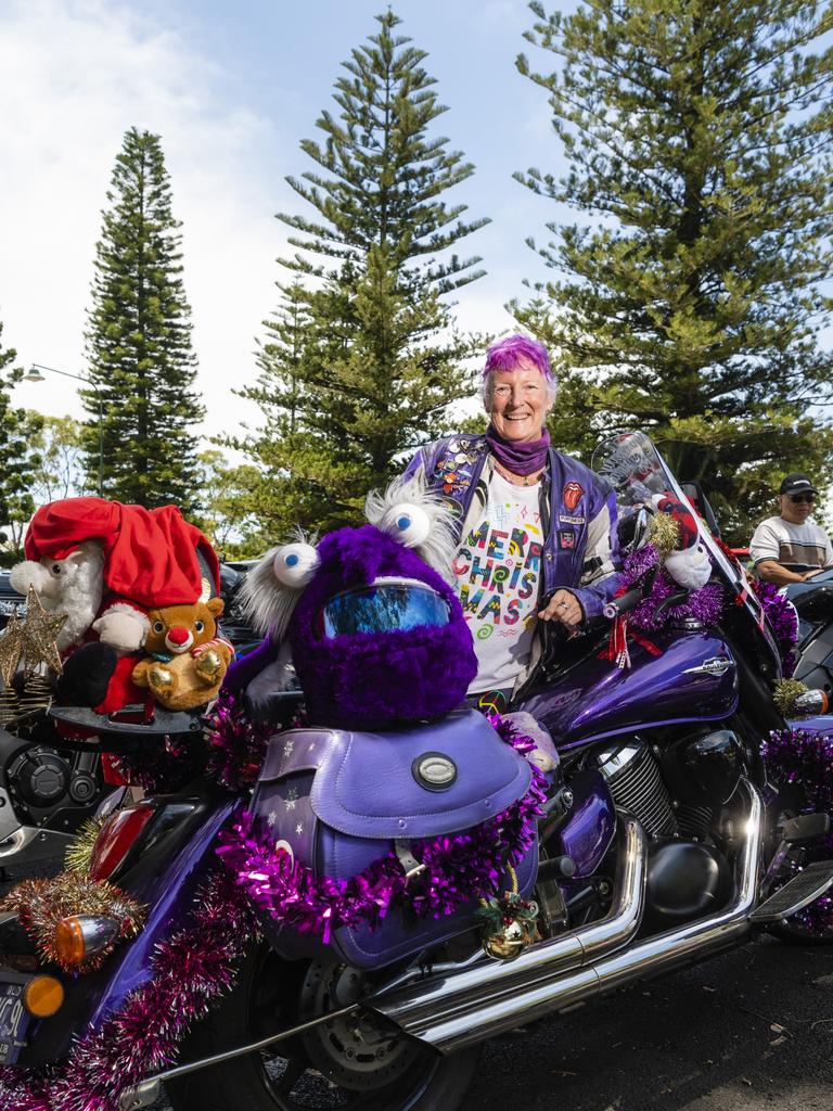 Sandy Stewart of Brisbane at Picnic Point for the Toowoomba Toy Run hosted by Downs Motorcycle Sporting Club, Sunday, December 18, 2022.