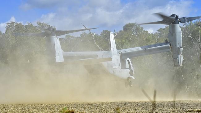 A MV-22 Osprey lifts off at Shoalwater Bau during the recent Talisman Sabre training exercise. Picture: Wesley Monts