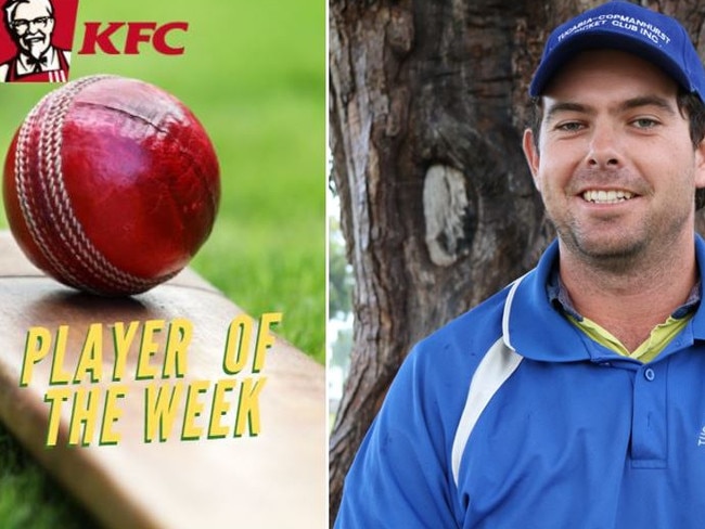 Tim Bultitude was voted KFC Player of the Week for his offpsin bowling spell of 4 for 8 off 8 overs for Ulmarra Hotel Tucabia Copmanhurst in the GDSC Premier League round four clash against South Services at JJ Lawrence Turf on Saturday, 28th November, 2020.