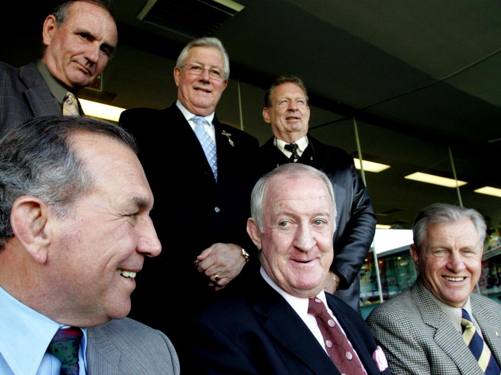 Souths and St George legends John Raper (front, centre) with John Sattler, Reg Gasnier, Mike Cleary, Graeme Langlands and Ron Coote at the SCG.