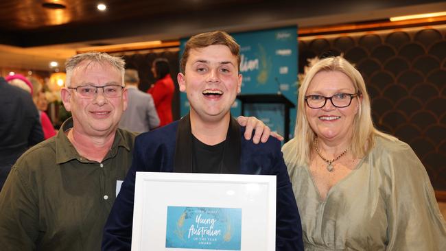 Mark Pirie, Tom Pirie and Carolyn Pirie at the Gold Coast Australian of the Year Awards 2025 at Sky Point for Gold Coast at Large. Picture, Portia Large.