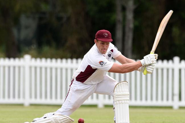 Cricket Gold Coast’s Kookaburra Cup. Day two between Mudgeeraba Nerang and Burleigh at Nerang RSL Oval. Burleigh batsman Rhys McCarthy in action. Picture: Steve Holland.