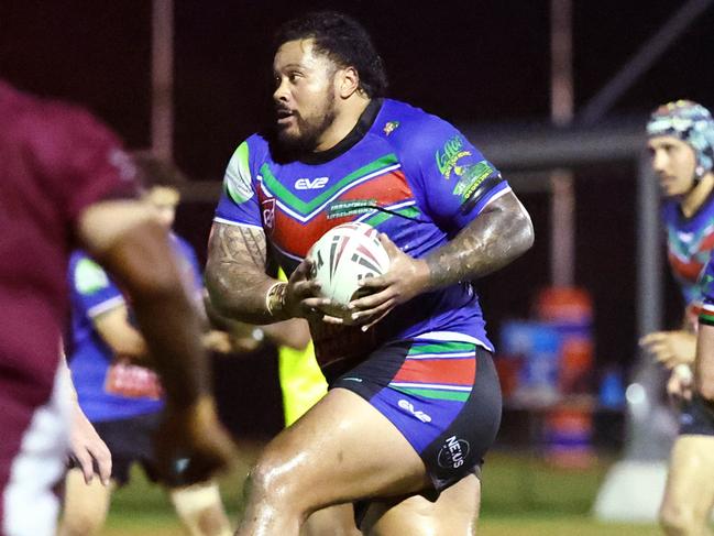 Innisfail's Lata Fakalelu on the charge in the Far North Queensland Rugby League (FNQRL) Men's minor semi final match between the Innisfail Leprechauns and the Yarrabah Seahawks, held at Smithfield Sporting Complex. Picture: Brendan Radke