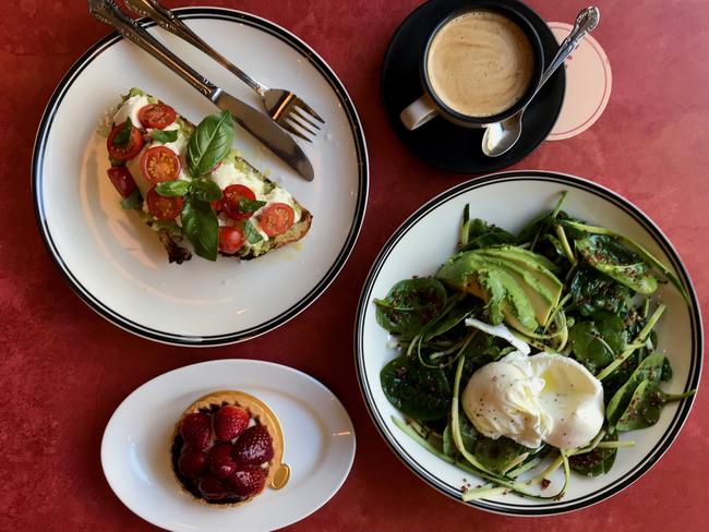 Barbetta’s green bowl avocado on toast, strawberry tart and coffee. Picture: Jenifer Jagielski