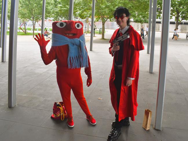 Caylem Gaskin and Karl Wiebrecht at the Melbourne Oz Comic Con Xmas edition, held at the Melbourne Convention &amp; Exhibition Centre on Saturday, December 7, 2024. Picture: Jack Colantuono