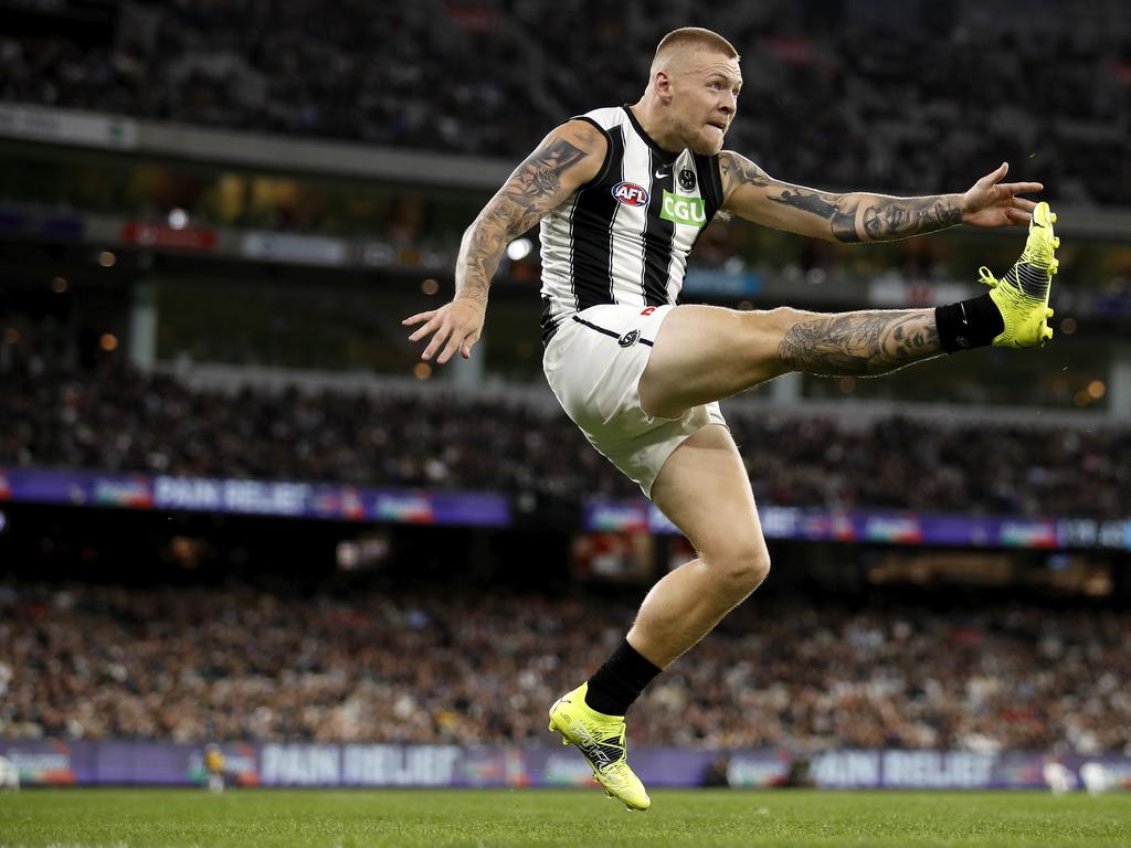 Jordan De Goey of the Magpies during the match against Carlton on Saturday. Photo: Dylan Burns/AFL Photos via Getty Images