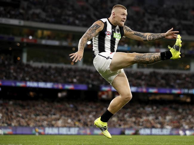 Jordan De Goey of the Magpies during the match against Carlton on Saturday. Photo: Dylan Burns/AFL Photos via Getty Images