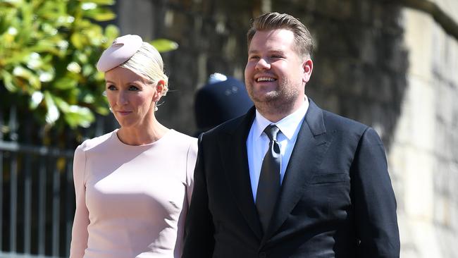 James Corden with his wife, Julia, at the royal wedding. Picture: James Whatling/ MEGA