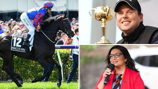 Greens senator Mehreen Faruqi and Charlie Fellowes have been involved ina Twitter spat after jockey Michael Walker was fined and suspended for excessive whip use on Melbourne Cup second-place horse Prince of Arran.