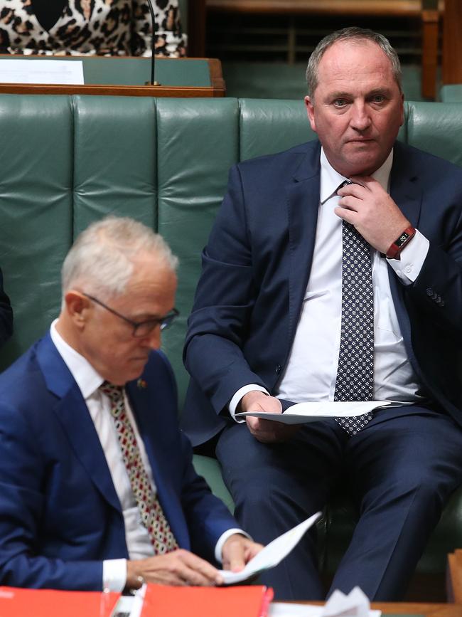 Malcolm Turnbull and Barnaby Joyce in Question Time today. Picture: Kym Smith