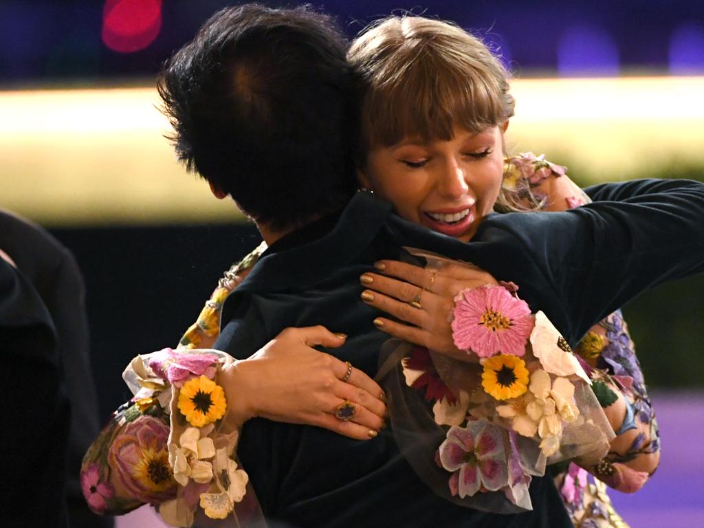 An emotional Grammys moment for Taylor Swift. Picture: Getty Images