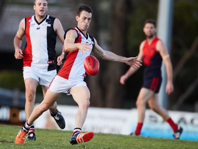 Christie's Beach's Aidan Coakley kicks a goal for his team against Flagstaff Hill at Flagstaff Hill Oval. Picture: MATT LOXTON