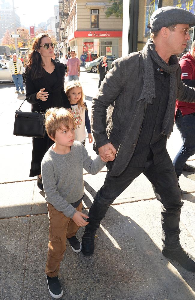 Angelina Jolie, Brad Pitt, Knox Jolie-Pitt and Vivienne Jolie-Pitt, pictured together in November 2015. Picture: GC Images