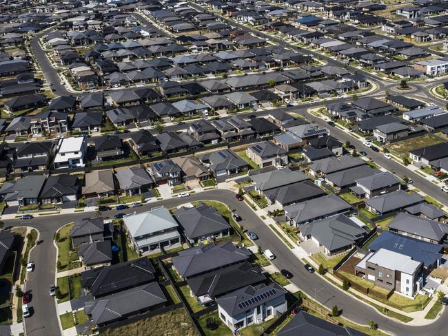 SYDNEY, AUSTRALIA - OCTOBER 23: An aerial view of the sprawling new housing estates of Oran Park on October 23, 2019 in Sydney, Australia. The local Government area of Camden is one of the fastest growing areas in Australia, with a boom in residential and commercial development. Housing prices are also expected to rise with the announcement of two new Metro West stations to be built in the Western Sydney area. (Photo by Brook Mitchell/Getty Images)