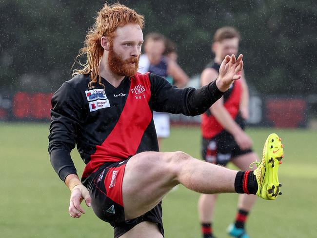 RDFL footy: Riddell v Melton Centrals at Riddell Creek Recreation Reserve. 4th June 2022. Michael Edwards of Riddell in action.Picture : George Sal