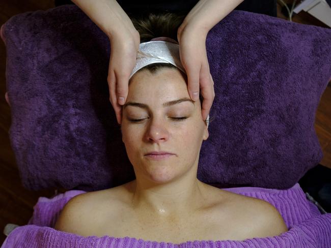 Photo of a client of the Facial Boutique Beauty and Brow Artistry having a facial in Melton West on Wednesday 6 November 2019. Photo Luis Enrique Ascui