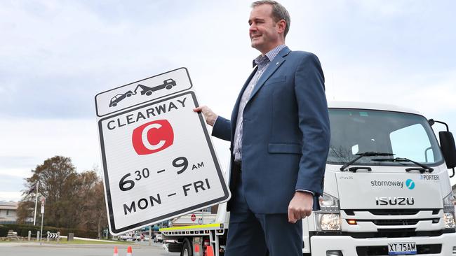 Minister for Infrastructure and Transport Michael Ferguson launching new tow trucks and tow away zones for the Hobart CBD. Picture: NIKKI DAVIS-JONES