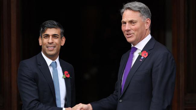 British Prime Minister Rishi Sunak with Defence Minister Richard Marles at the UK Artificial Intelligence Safety Summit at Bletchley Park. Picture: AFP