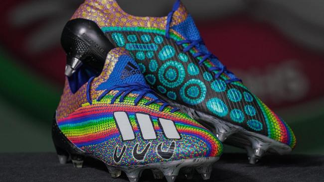 SOCIAL MEDIA IMAGE DISCUSS USE WITH YOUR EDITOR - Cody Walkers's Indigenous boots worn with South Sydney Rabbitohs in an Indigenous round NRL clash against St George Illawarra Dragons on Thursday, July 30, 2020.