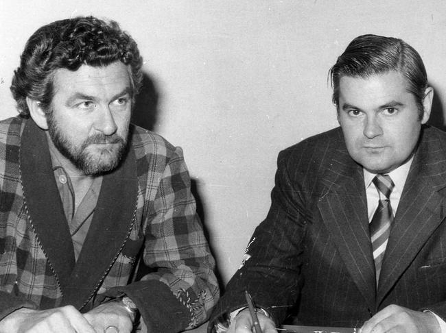 Then ACTU President Bob Hawke and Ian Sykes of XL Petroleum trying to avert oil strike chaos in 1972.