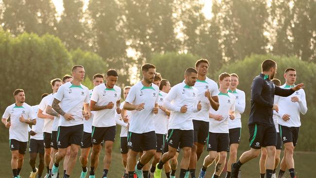 The Australian squad training on January 16, 2024 in Doha, Qatar. Picture: Robert Cianflone/Getty Images.