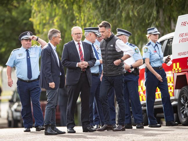 Prime Minister, Anthony Albanese and NSW Premier Chris Minns visit the childcare centre in Maroubra that was firebombed in what was an anti-Semitic attack Picture: Julian Andrews