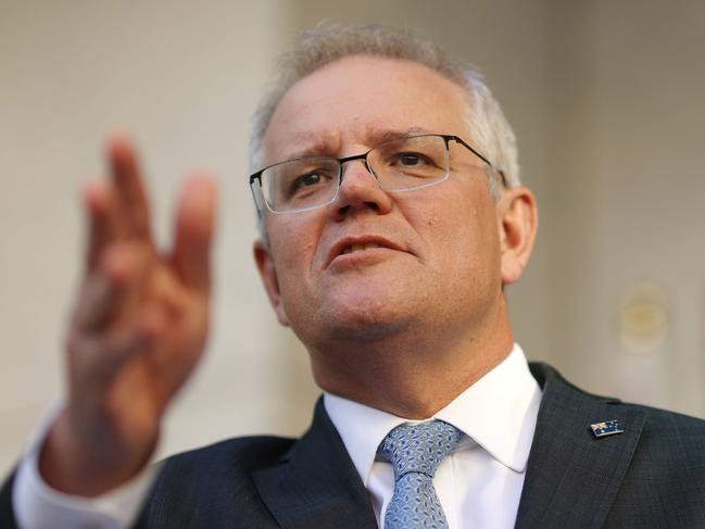 Scott Morrison has emerged from quarantine and says Australia must ‘change gears’ in the fight against Covid-19. Picture: Gary Ramage / NCA NewsWire