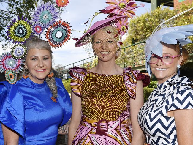 Karle, Mandy and Kerry at the 2024 Seymour Cup. Picture: Andrew Batsch