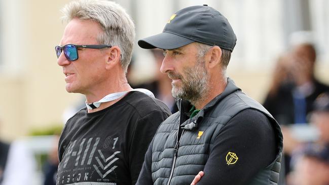 Geoff Ogilvy (right) has been a Presidents Cup assistant four times, including in Melbourne in 2019. Picture: Michael Klein