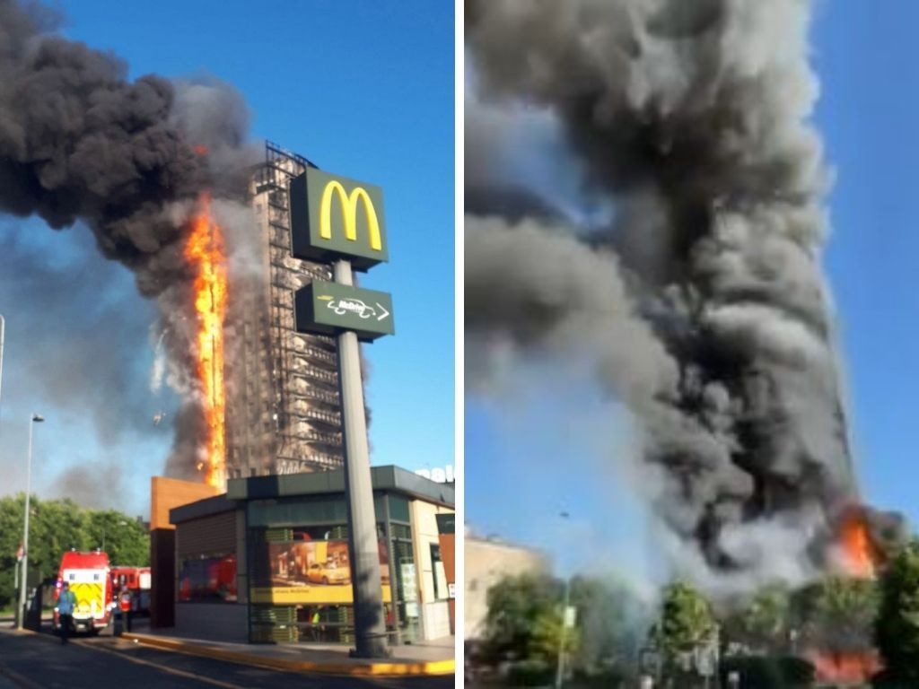 The building was completely engulfed in flames.
